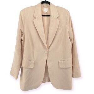 H&M Linen Blend Blazer Women’s Medium – Cream, Straight Fit, Single Breasted
